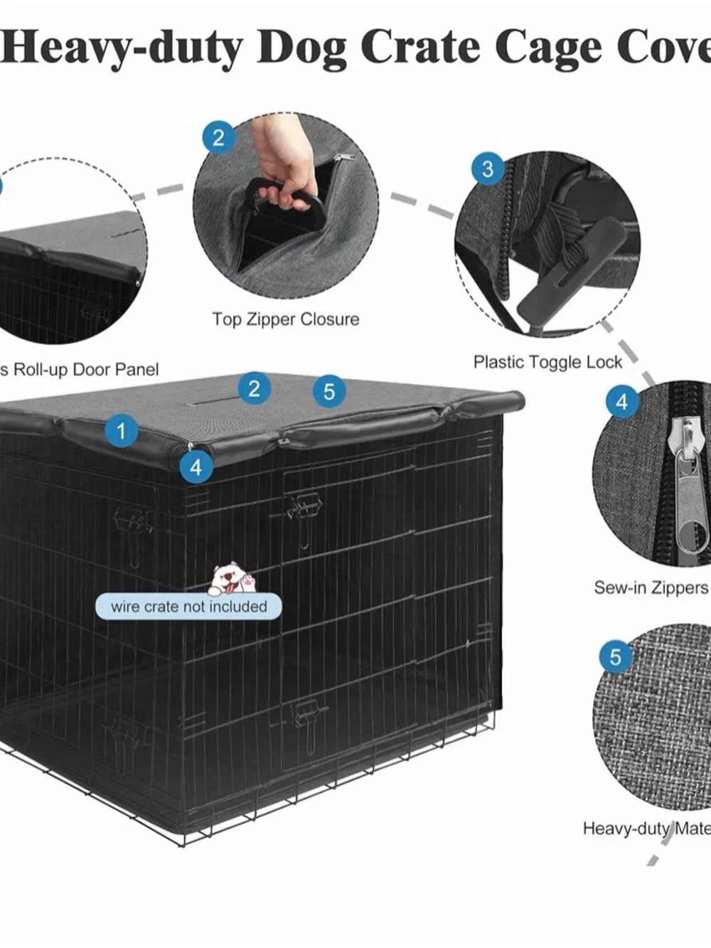 Deblue 42 inches Dog Crate Cover, Sturdy Windproof Pet Kennel Cover Gray color